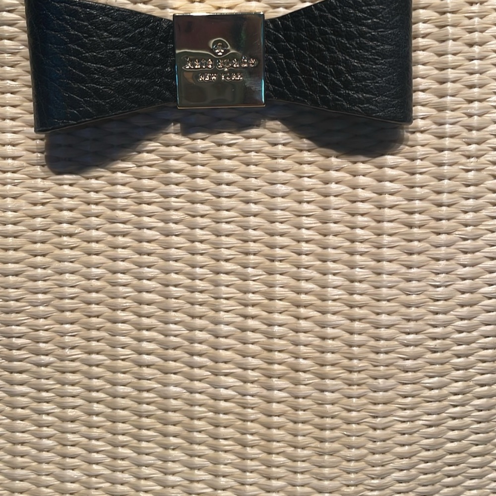 kate spade Woven Straw Tote with Black Leather Bow and Gold Accent